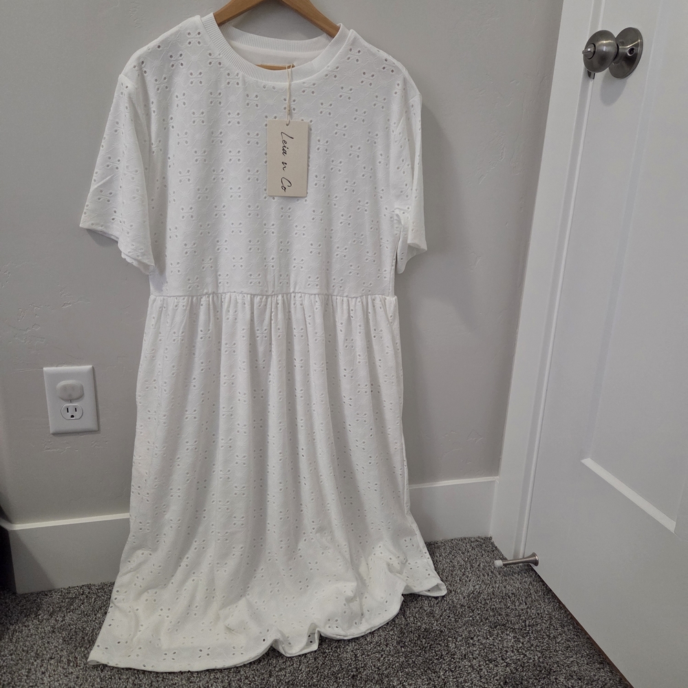 White Eyelet Skater Dress M NWT